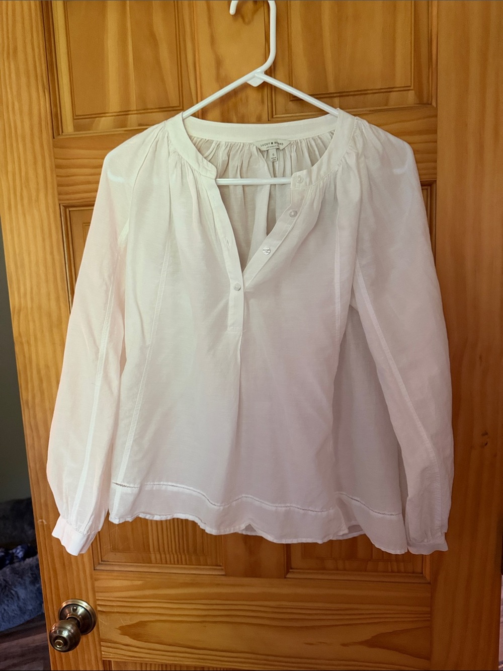 Lucky Brand White Long-Sleeve Peasant Blouse